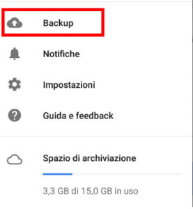 Apri la voce Backup nell'app di Google Drive