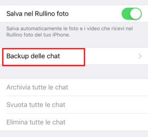 Impostazioni voce Backup delle Chat WhatsApp iPhone iPad